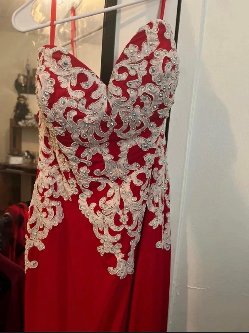 Red Embroidered Evening Gown - Elegant Beaded Dress